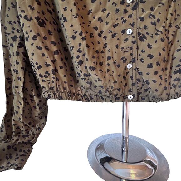 Free People Wishing Well Green Black Cheetah Crop Blouse Women Small - Picture 4 of 8